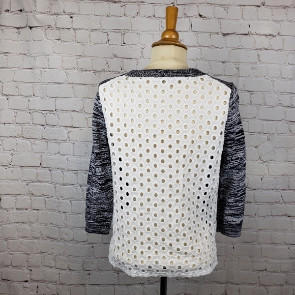 Gap Eyelet Lace Back Marled 1/2 Sleeve Sweater Mixed Media Natural Fibers S - Picture 4 of 8